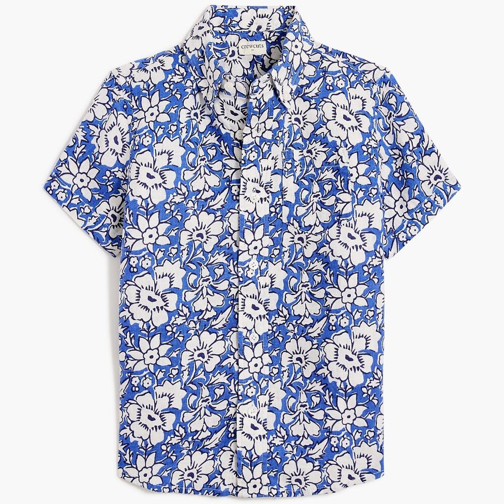 NWT J Crew Factory Boys' Floral Linen-Blend Button Down Shirt Size 12